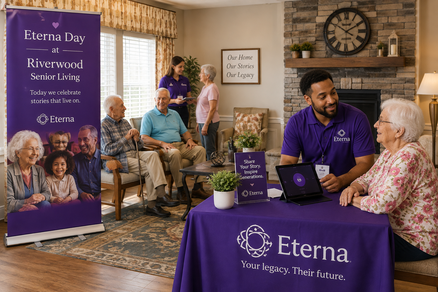 An Eterna guide having a relaxed one-on-one conversation with a senior resident